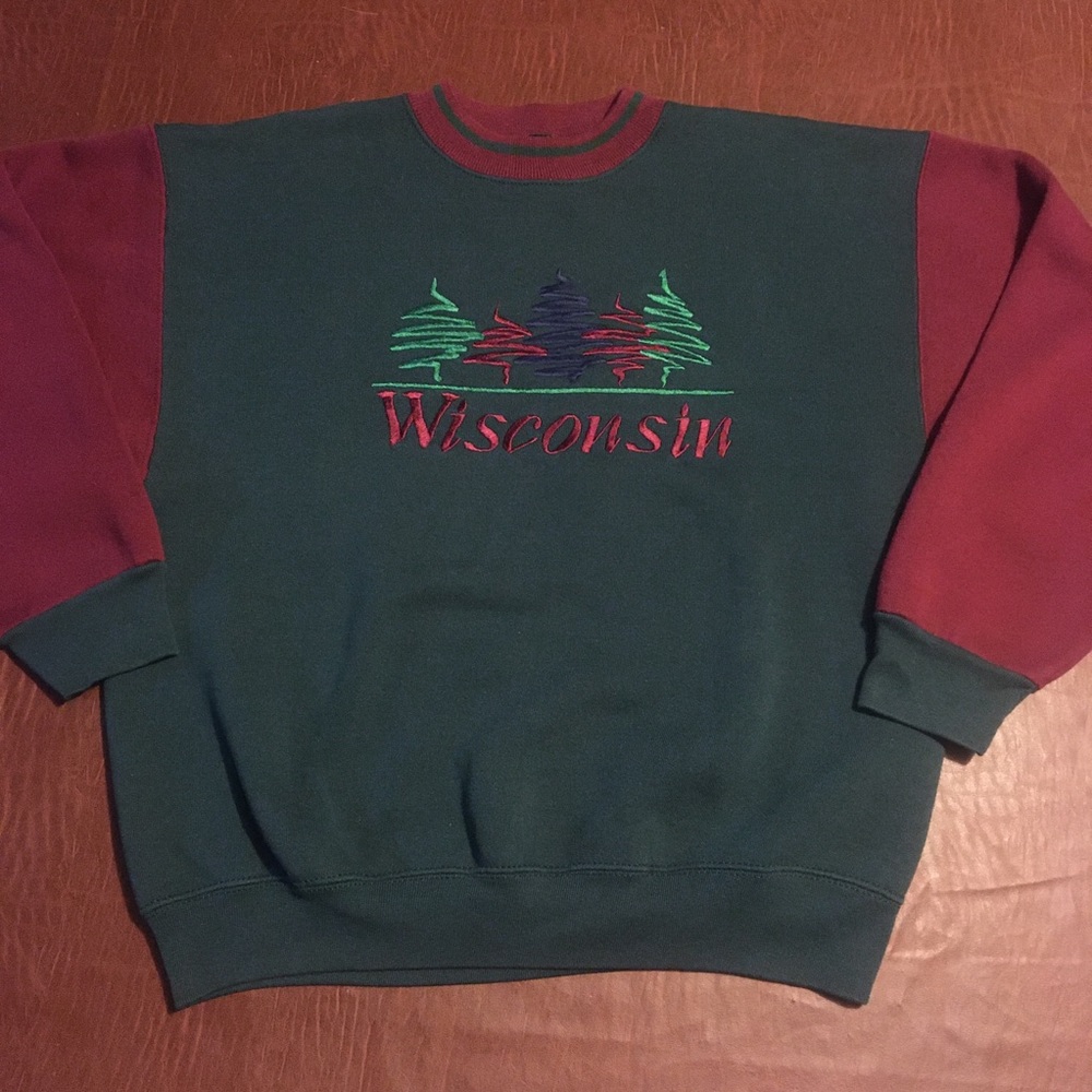 Vtg 90s Embroidered Wisconsin Sweater M